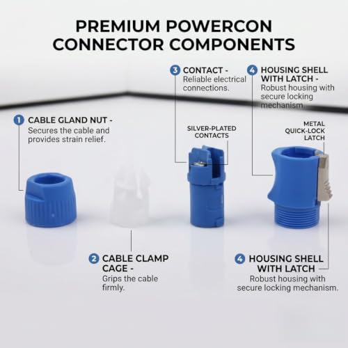 Toronce Conector Powercon AC 3 PIN 20A/250V Azul Pack 5 miniatura 6
