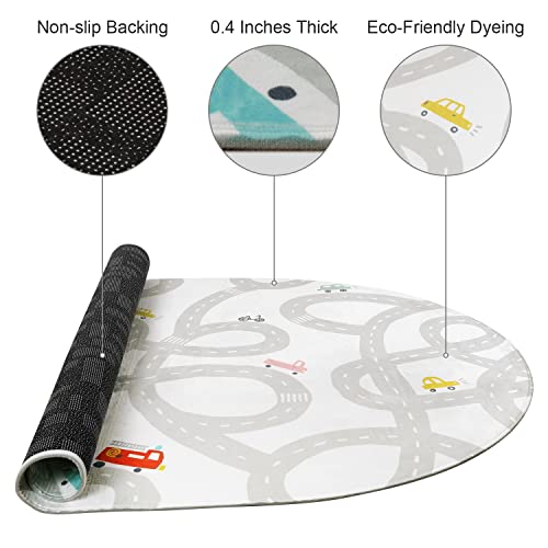Road Traffic Kids Rug Children Playing With Cars Playmat 4X6 Ft,Washable Play Carpet For Kids Playroom,Non-Slip Have Fun Safe Baby Nursery Rug For Toddler Boy’s Bedroom Game Room #TOP3