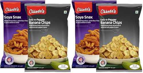 Image of Chheda's Salt N Pepper Banana Chips (350 Gm) and SOYA Snax (300 Gm) | Banana Wafers | Indian Namkeen | Tasty Snacks | Ready to Eat - Combo Pack (Pack of 2)