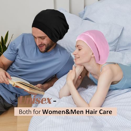 Touca de cetim forrada de seda para dormir - Capa de cabelo ajustável para mulheres e homens, touca