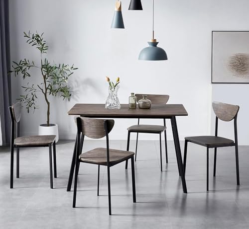 Blake Grey Dining Table and Chair Set with Metal Wood Effect - 4 High Back Chairs Included - Image 6