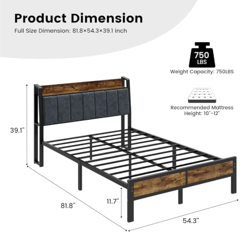 Image of Full Size Bed Frame with Smart LED Lights and Charging Station | Storage Headboard, Heavy Duty Metal Platform Bed, Noise Free, No Box Spring Needed, Easy Assembly