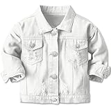 Cromoncent Boys Girls Child Casual Denim Jacket Kids Toddler Button Down Coat，White 4-5T