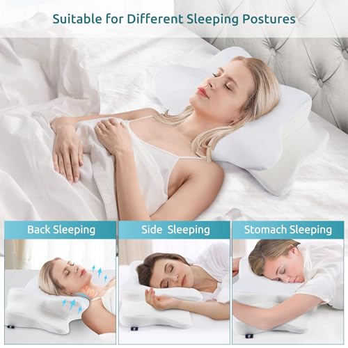 Image of DONAMA Cervical Pillow for Neck and Shoulder,Contour Memory Foam Pillow,Ergonomic Neck Support Pillow for Side Back Stomach Sleepers with Pillowcase