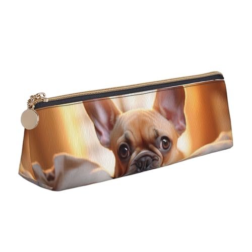 Cane animale francese bulldog2 stampa semplice triangolare penna caso sacchetto di immagazzinaggio per forniture per ufficio cosmetici articoli da toeletta One Size Art Deco bianco