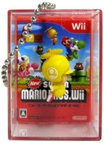 Takara Tomy New Super Mario Bros Wii Bobble Figure Keychain Cube-Propeller Yellow Toad