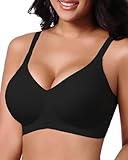 Vinfact Nahtloser BH Damen Ohne Bügel Push up BH Damen Große Brüste Starker Halt V-Ausschnitt Bügelloser BH Seamless Bequem BH T Shirt Schlaf BH Gepolstert Bralette (BK,L)