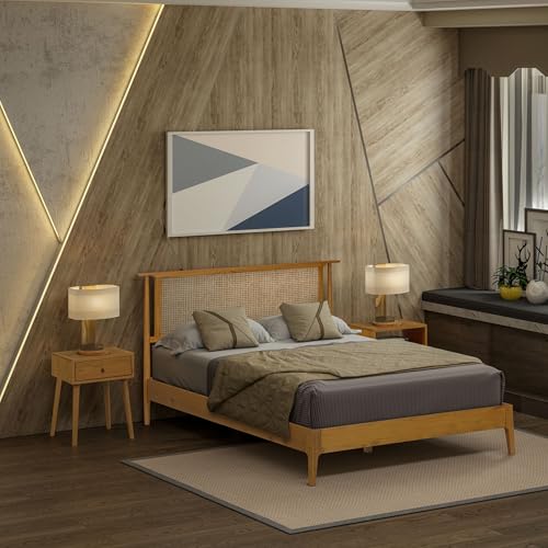 NTC Ruby Wooden Bed Frame with Headboard and Natural Rattan, Solid Oak/Rubber Wood Foundation with Silent Slats, 1000 Lb Capacity, Effortless Assembly (Natural Cane - Rustic Oak, Queen) by NTC - Used condition - Image 9