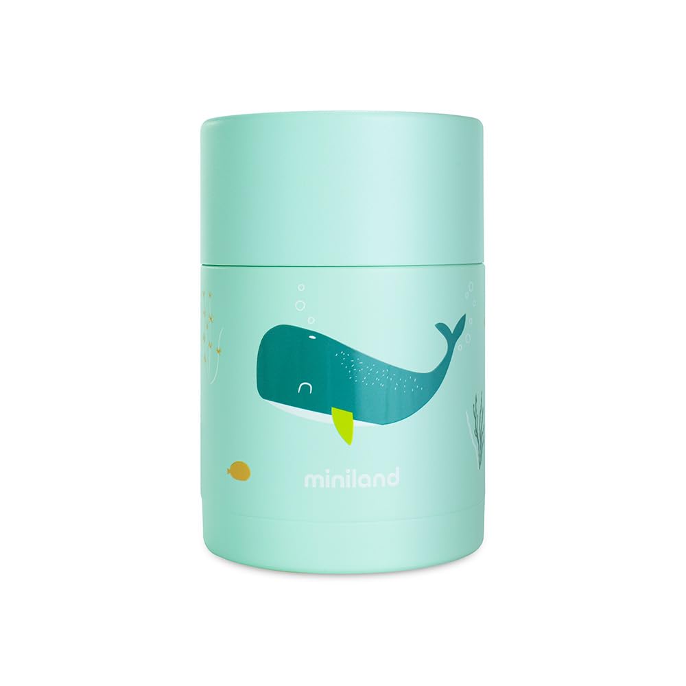 Miniland - Baby Thermo for Food 600ml Stainless Steel, Keeps Temperature Over 24h, Leak-Proof Closure and Double Wall Insulation (Whaley)