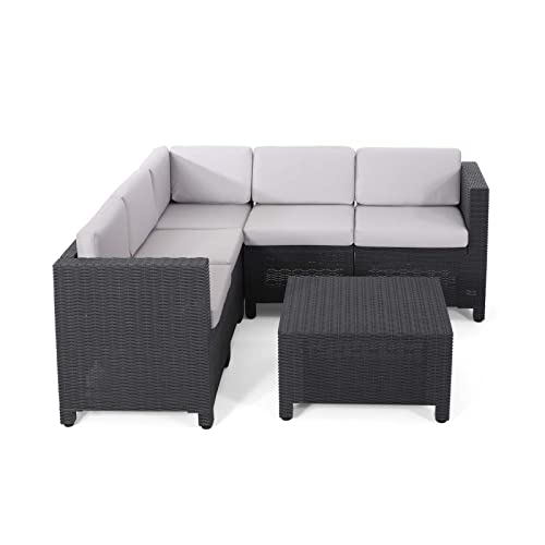Tmeosk 6 Piece Wicker Patio Sectional Sofa Sets, Outdoor Sofa Rattan Couch, 5 Seater All Weather Conversation Set With Coffee Table And Cushions For Deck Poolside Backyard Porch (Dark Grey) #TOP5