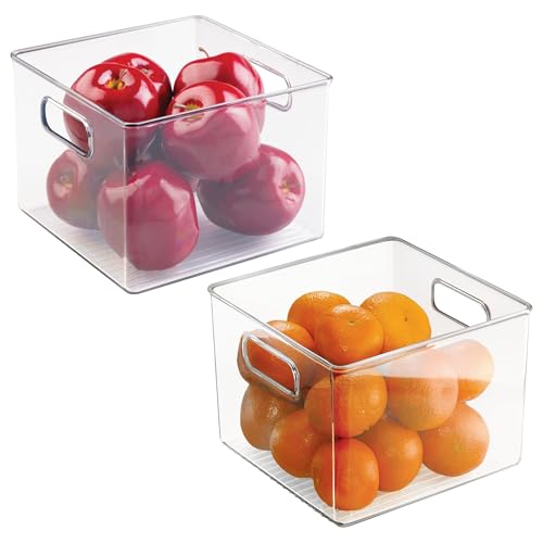 iDesign Pantry Storage Bins with Handles – Organizer Bins for Cabinets or Fridge – Set of 2 – Clear