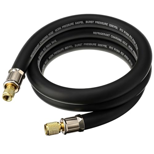 Saysurey HVAC Refrigerant Charging Vacuum Hose, 6 ft, 800 Psi Working Pressure, 4000 Psi Burst Pressure, High-flow for HVAC Evacuation and Recovery, Vacuum Rated to 20 Microns(3/8
