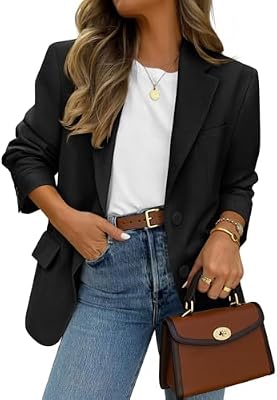 ZESICA Women's Fall Business Casual Lapel Suit Jacket Black