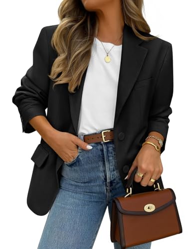 ZESICA Women's Fall Business Casual Lapel Suit Jacket Black
