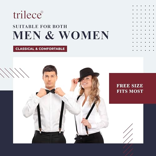 trilece Suspenders for Men - Men\'s 1 1/4 inch Solid Straight Clip Adjustable Y Back Suspenders (Pattern - 1)