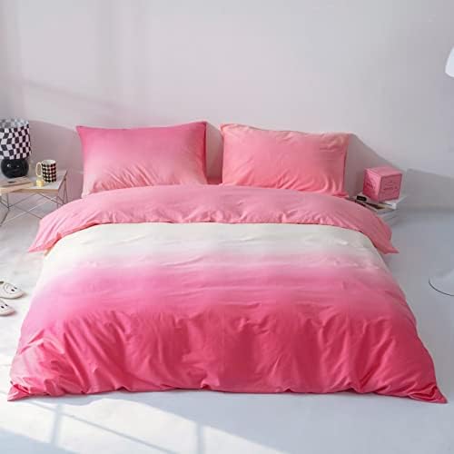 Wellboo Pink Gradient Comforter Sets Twin Solid White and Pink Rainbow Bedding Comforters Cotton Women Girls Modern Plain Bright Pink Soft Quilts Simple Dream Style Abstract Art Pink Blanket Warm