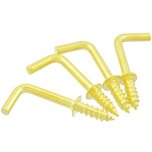 Shells 50Pcs Gold Color Copper Plated Metal Right-Angle Hooks 7 Shape Screw Hooks Self-Tapping Screws Hooks L Shape Hooks 1 Inch #TOP5
