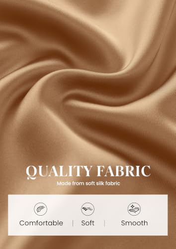 PRETTYGARDEN Women Satin Tops Mock Neck Pleated Long Sleeve Shirts,Khaki,M — view 5
