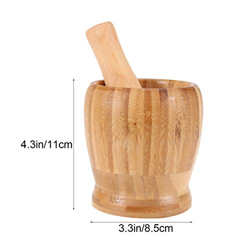 Hemoton Bamboo Mortar And Pestle Garlic Press Ginger Crusher Spices Grinding Set Garlic Mincer Herb Spice Masher Grinder Chopper Kitchen Tool(Size M) #TOP1