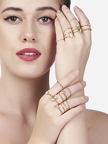 Image of ZAVERI PEARLS Set of 20 Gold Tone Contemporary Stackable Rings For Women-ZPFK13636