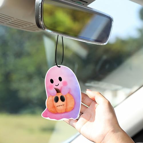 Image of 5Pcs Halloween Cute Ghost Car Air Fresheners Pink Pumpkin Horror Car Interior Accessories Hanging Scents Anime Freshener Automotive Room Decor For Women Teen Girls Gift