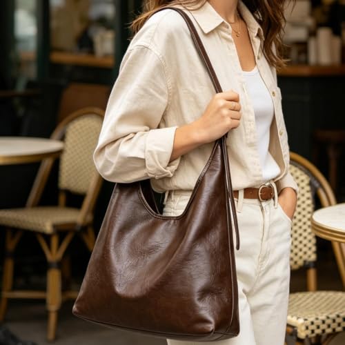 Bolso de hombro de cuero flexible y holgado con correa ajustable que se adapta a tu ritmo 6