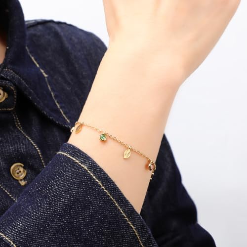Image of 18K Gold Plated Stainless Steel Dainty Charms Colorful Crystal Birthstone Bracelet Minimalist Cute Jewelry for Women