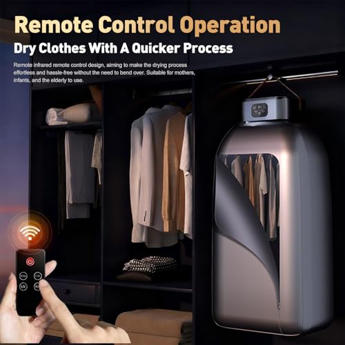 مجفف ملابس محمول، مجفف ملابس ذكي صغير مع تعقيم بالاشعة فوق البنفسجية وانعاش الايونات السالبة، تجفيف سريع ثلاثي الابعاد للملابس في خزانة الملابس، السفر، سريع الجفاف مع جهاز تحكم عن بعد للاستخدام