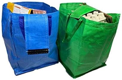 Home and Kitchen Plastic, Paper, Glass Recycling Bags - 2 Colours, with Tip Handle suitable for Shopping, Laundry, Recycle (Green & Blue, 2)