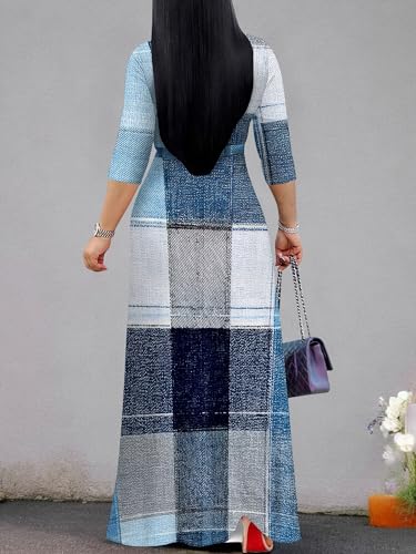 Image of Women's Plus Size Maxi Dresses Long Sleeves V Neck Floral Print Bohemian Swing Long Dress with Belt