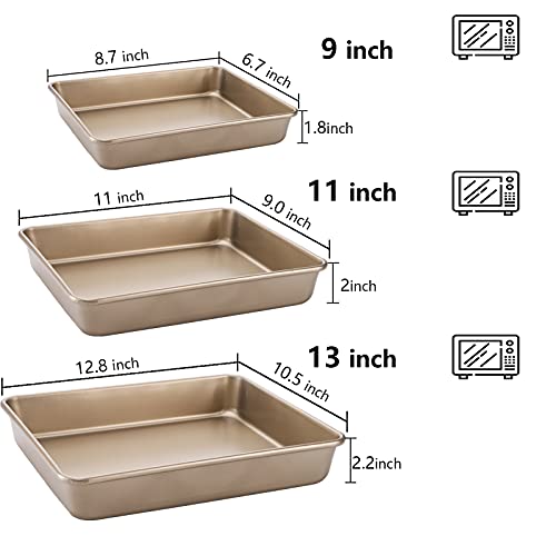 Dicunoy Set Of 3 Deep Baking Pans Set, Nonstick Rectangle Cake Baking Sheet For Oven, Bakeware Bread Pans, Heavy Duty Carbon Steel Bread Tray, Bake Mold Turkey Roasting Pan ( 9,11,13 Inch ) #TOP2