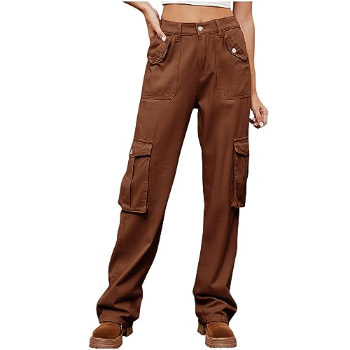 Jean style retro americain en denim solide avec poches cargo