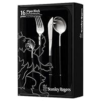 Stanley Rogers Piper Black 16 Piece Cutlery Set – 18/10 Stainless Steel Flatware with Slim Satin-Black Oxidised Handles, Modern Designer Style, Casual Place Setting for Four, Gift Boxed