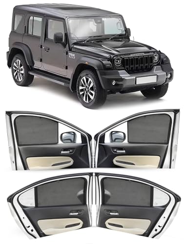 Image of Autofact Car Sunshades for Mahindra Thar Roxx, UV Protection, Useful Car Accessories, Custom fit Sun Shades for Side Windows, Set of 8
