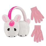 Cudlie Poochie Kids Knit Gloves & Ear Muffs for Girls, Unicorn Ear/Hand Winter Warmers, Girls Earmuf