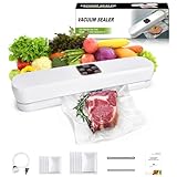 Metronic Vacuum Sealer Machine, Powerful 4-in-1 Food Vaccum Sealer Machine Set, Dry & Moist Food Preservation Modes with 10 Bags, Air Suction Hose, LED Indicator Lights, Compact Bag Sealer White