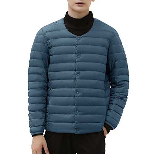 Veste en duvet pour homme à col rond bleu XL pliable et ultra légère