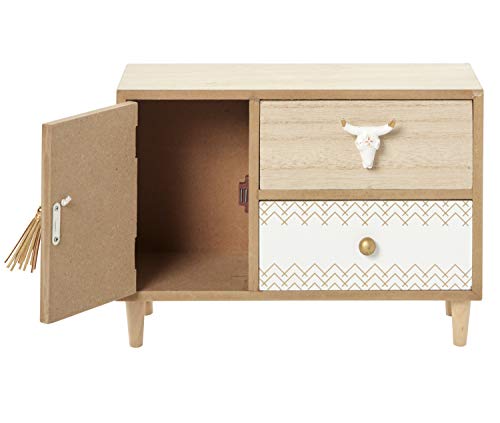 Deco 79 Wood Floral 3 Drawer Jewelry Box With Bull Head Knob, 12" X 5" X 8", Light Brown #TOP4
