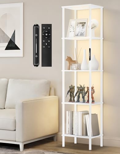 OUTONLIFE Librería con Estantería de 5 Niveles y Luz LED Regulable, Control Táctil y Remoto, 3 Temperaturas de Color, Lámpara de Pie para Salón, Dormitorio u Oficina