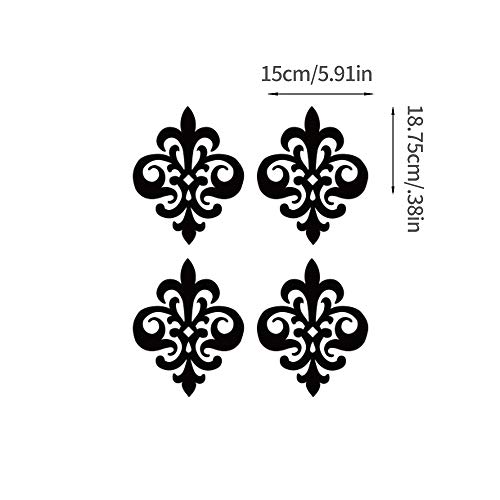 Qanyue Plastic Flower Ornament Pattern Mirror Stickers, Removable Non Glass Floral Mirror Sticker Hanging Decorative Tiles For Furniture Cabinets Decor, 4Pcs 5.91"X7.38" Black #TOP2