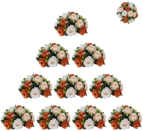 BLOSMON Flower Centerpieces for Tables Wedding 10 Pcs Dusty Blue Fake Flowers Rose Arrangement Bouquet Floral Centerpiece Balls Artificial Wedding Center Pieces of Valentines Day Home Party Decor