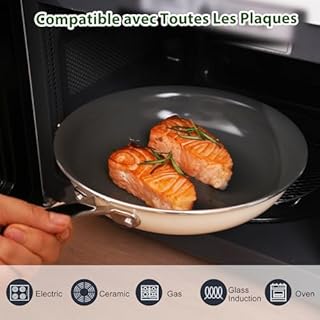 Cookersway Poele Ceramique Inox Induction 24cm-Anti Adhesive Poele Poele A Crepe Acier Inoxydable Sans Ptfe, Sans Pfas, Sans Pfoa, Pour Cuire Des Pancake, Oeuf, Lave-Vaisselle Sûr Batterie Cuisine