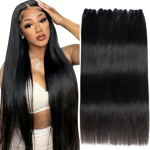 Vanlov Straight Bundles Human Hair 24 24 24 24 Inch Remy Hair Bundles 100% Unprocessed Brazilian Virgin hair 4 Bundles Double Weft Natural Black