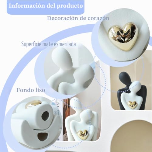 Miniatura 3 de Yizzwtc Estatua De Pareja De Cerámica, Figuras De Parejas Decorativas, Escultura De Pareja Enamorada Moderna Decoración De Escultura Abstracta Con Corazón De Oro Para Dormitorio Negro Blanco Oro