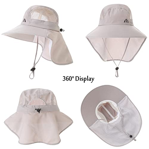 Womens Sun Protection Hat Foldable Waterproof Fishing Hat Women Neck Flap Wide Brim Gardening Hat With Ponytail Hole For Women Light-Gray #TOP3