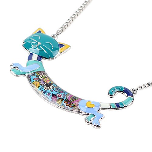 Bonsny Statement Enamel Chain Alloy Cat Necklaces Pendant Jewelry For Women Girls (Blue) #TOP21