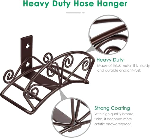 TomCare Garden Hose Holder Heavy Duty Water Hose Holder Holds 150 FT Hoses Solid Metal Hoses Hanger Wall Mount Decorative Durable Garden Hoses Storage Hose Reel Hose Organizer for Outside Yard, Bronze by TomCare - Image 2