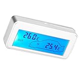 Wakects Digitales Auto-Thermometer, LCD-12-V-Temperaturmessgerät mit Doppelsensor und Silbernem Kunststoffgehäuse, 4 Wichtige Messwerte für den Innen- und Außenbereich in Universalfahrzeugen
