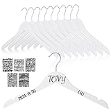 Colingmill Personalized Bride Hanger for Wedding Dress, Wooden Bridesmaid Hangers 10 Pack and 15 Pcs Letter Stickers for Tuxedo Suit Wedding Gift Bridal Party Shower DIY Special Names Dates (White)