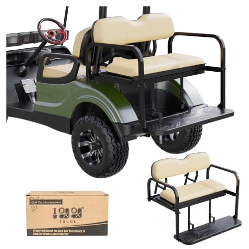 10L0L Rear Flip Folding Seat Kit for Yamaha Drive2 2017-Up Golf Cart Steel Frame Rear Back Seat with Flip Cargo Deck Platform Beige